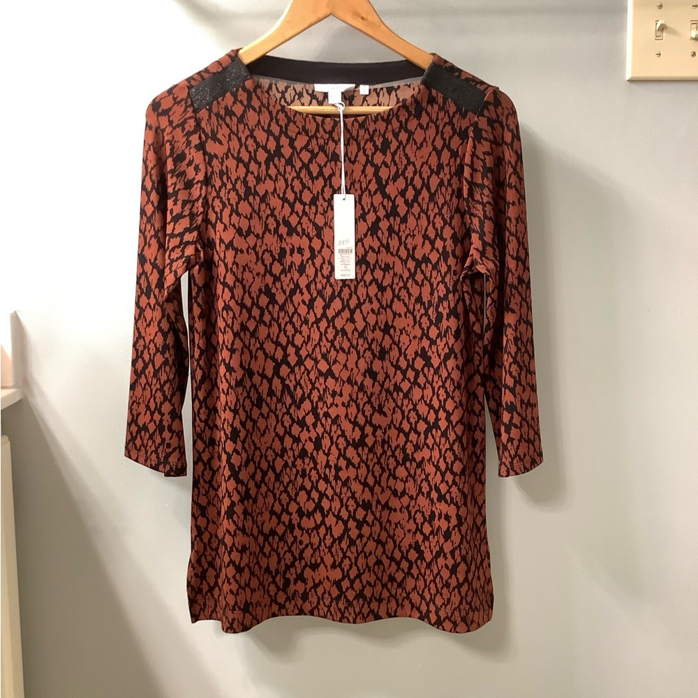 Chico's Travelers Brown/Black Beaded Shoulder Tunic Small NWT